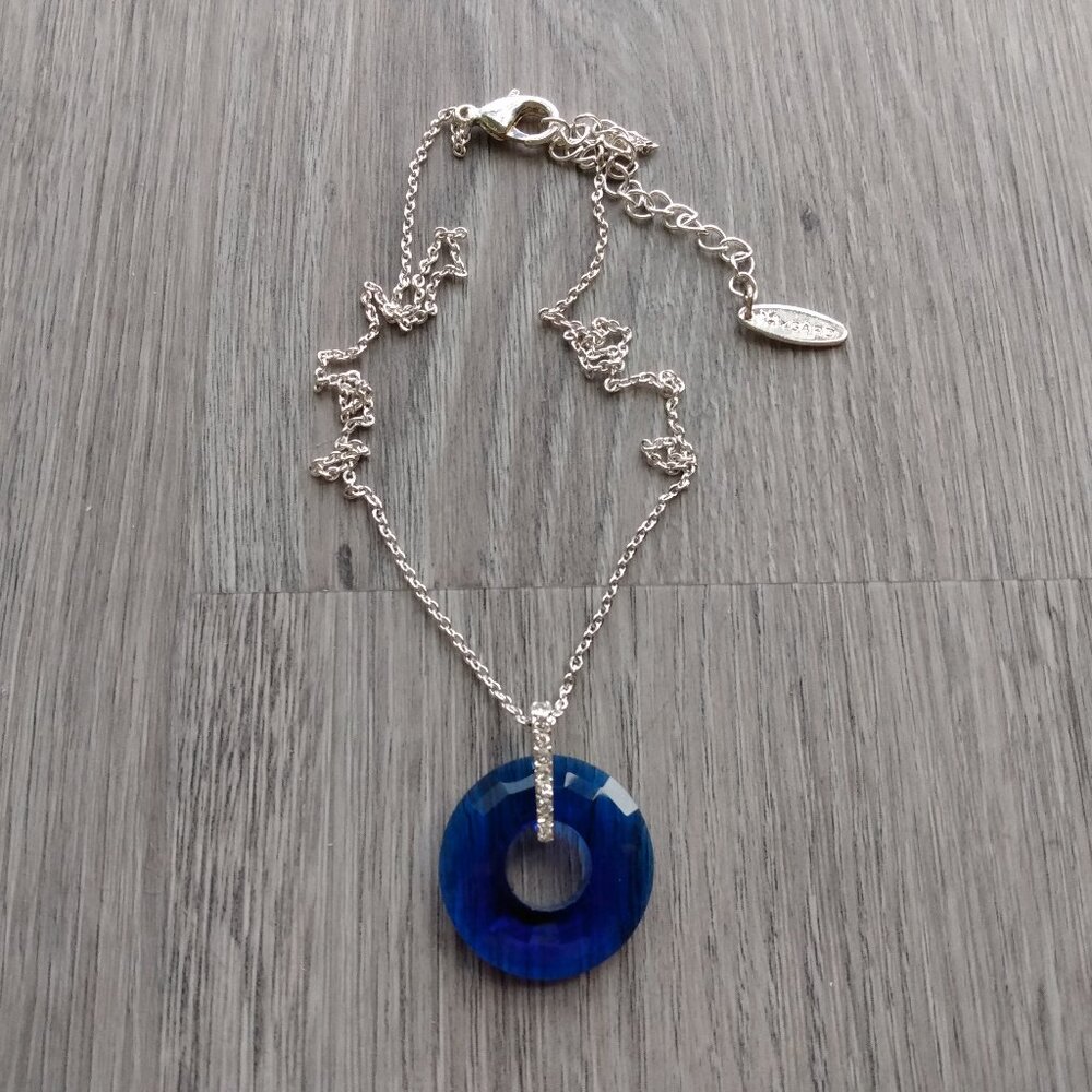 Blue Glass Necklace Circle Pendant Silver Tone Nygard Designer